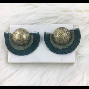 Green Fringe Statement Earrings